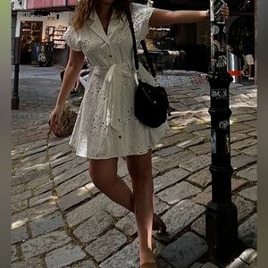 Zara Mini White Embroidered Cotton Dress